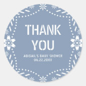 Dusty blue papel picado Danke für die Kinderdusche Runder Aufkleber (Vorderseite)