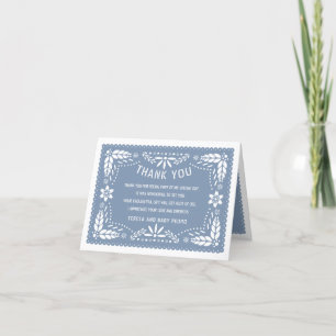 Dusty blue papel picado im mexikanischen Stil Baby Dankeskarte