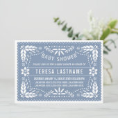 Dusty blue papel picado Mexican baby Boy Dusche Einladung (Stehend Vorderseite)