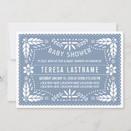 Dusty blue papel picado Mexican baby Boy Dusche Einladung