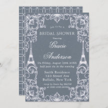 Dusty Blue Paris Frankreich Bridal Dusche Einladun
