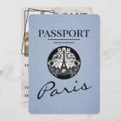 Dusty Blue Paris Passport Save the Date (Vorne/Hinten)