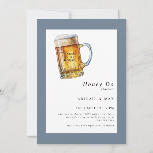 Dusty Blue Party im House Couples Dusche Einladung (Vorderseite)