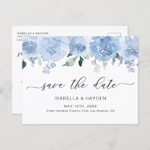 Dusty Blue Pastel Floral Light Boho Save the Date Ankündigungspostkarte