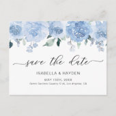 Dusty Blue Pastel Floral Light Boho Save the Date Ankündigungspostkarte (Vorderseite)