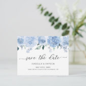 Dusty Blue Pastel Floral Light Boho Save the Date Ankündigungspostkarte (Stehend Vorderseite)