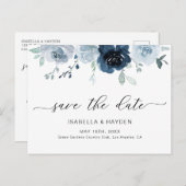 Dusty Blue Pastel Floral Pastel Boho Save the Date Ankündigungspostkarte (Vorne/Hinten)