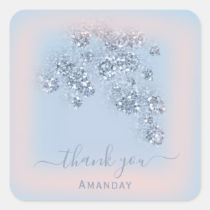 Dusty Blue PASTEL Floral Rose Danke Sweet 16. Quadratischer Aufkleber