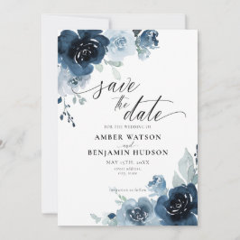 Dusty Blue Pastel Navy Blume Floral Save the Date Einladung