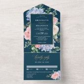 Dusty Blue Pastel Pink Hydrangeas Blumenzehen All In One Einladung (Innen Boden)
