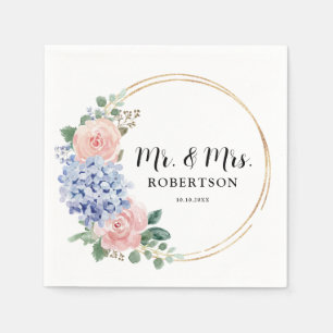 Dusty Blue Pastel Pink Hydrangeas Blumenzehen Serviette