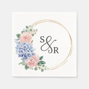 Dusty Blue Pastel Pink Hydrangeas Blumenzehen Serviette