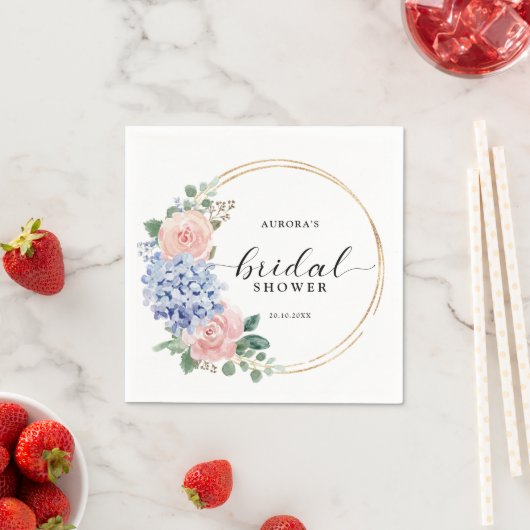 Dusty Blue Pastel Pink Hydrangeas Brautparty Serviette (Beispiel)