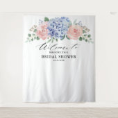 Dusty Blue Pastel Pink Hydrangeas Brautparty Wandteppich (Vorderseite)