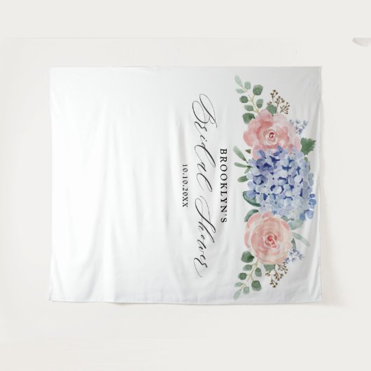Dusty Blue Pastel Pink Hydrangeas Brautparty Wandteppich (Vorderseite (Horizontal))
