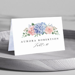 Dusty Blue Pastel Pink Hydrangeas Gast Name Tischnummer