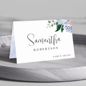 Dusty Blue Pastel Pink Hydrangeas Gast Name Tischnummer