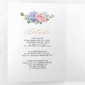 Dusty Blue Pastel Pink Hydrangeas Hochzeit Dreifach Gefaltete Ankündigung (Innen Erste Seite)