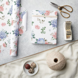 Dusty Blue Pastel Pink Hydrangeas Hochzeit Geschenkpapier