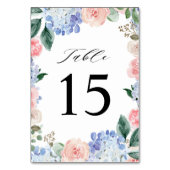 Dusty Blue Pastel Pink Hydrangeas Hochzeit Tischnummer (Vorderseite)