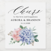 Dusty Blue Pastel Pink Hydrangeas Hochzeit Weinetikett (Einzelnes Label)