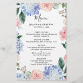 Dusty Blue Pastel Pink Hydrangeas Wedding Menu (Vorderseite)