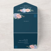Dusty Blue Pastel Pink Hydrangeas Wedding QR Code All In One Einladung (Außenbereich)