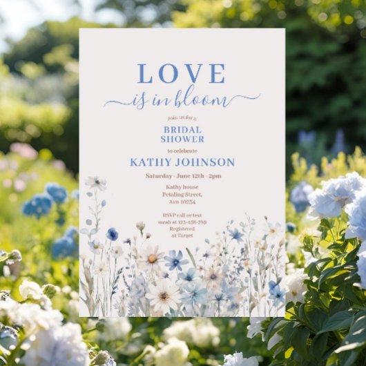 Dusty Blue Pastel Wildblume Brautparty Einladung