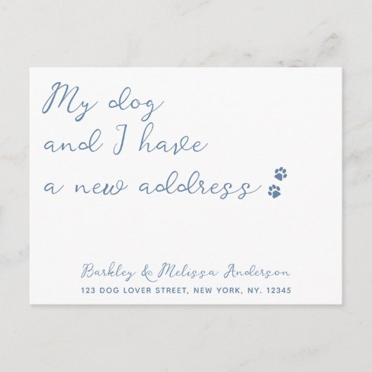 Dusty Blue Paw druckt neue Adressenverschiebung Ankündigungspostkarte (Vorderseite)