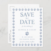 Dusty Blue Paw Print Save the Date Postcard (Vorne/Hinten)