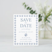 Dusty Blue Paw Print Save the Date Postcard (Stehend Vorderseite)