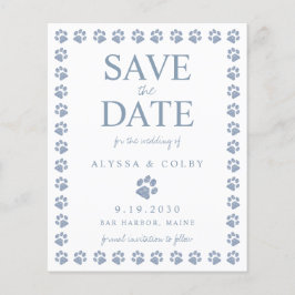 Dusty Blue Paw Print Save the Date Postcard