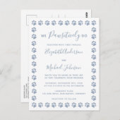 Dusty Blue Paw Prints Wedding Einladung Postcard Postkarte (Vorne/Hinten)