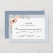Dusty Blue Peach Blume Wasserfarbenhochzeit RSVP Karte (Vorne/Hinten)