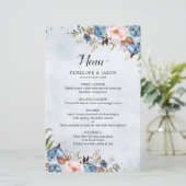 Dusty Blue Peach Blush Botanical Boho Wedding Menü (Stehend Vorderseite)