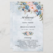 Dusty Blue Peach Blush Botanical Wedding Programm (Vorne/Hinten)
