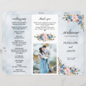 Dusty Blue Peach Blush Botanical Wedding Programm (Vorne/Hinten)