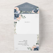Dusty Blue Peach Blush Geometric Floral Wedding Al All In One Einladung (Außenbereich)