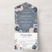 Dusty Blue Peach Blush Geometric Floral Wedding Al All In One Einladung (Innen Boden)