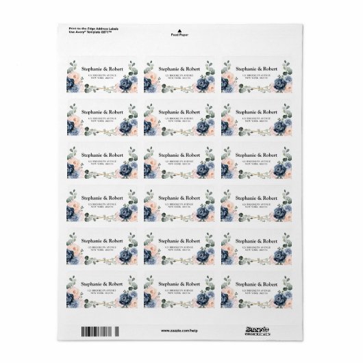 Dusty Blue Peach Blush Geometric Floral Wedding La Adressaufkleber (Vorne)