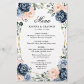 Dusty Blue Peach Blush Geometric Wedding Menu (Vorderseite)