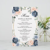 Dusty Blue Peach Blush Geometric Wedding Menu (Stehend Vorderseite)