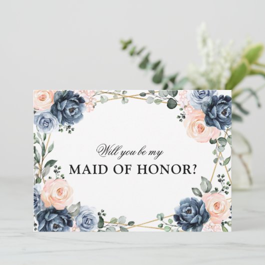 Dusty Blue Peach Blush werden Sie Trauzeugin I Einladung (Stehend Vorderseite)