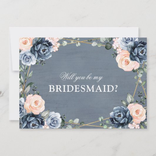 Dusty Blue Peach Blush wird meine Bridesmaid sein Einladung (Vorderseite)