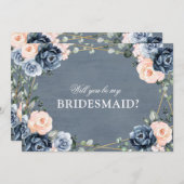 Dusty Blue Peach Blush wird meine Bridesmaid sein Einladung (Vorne/Hinten)