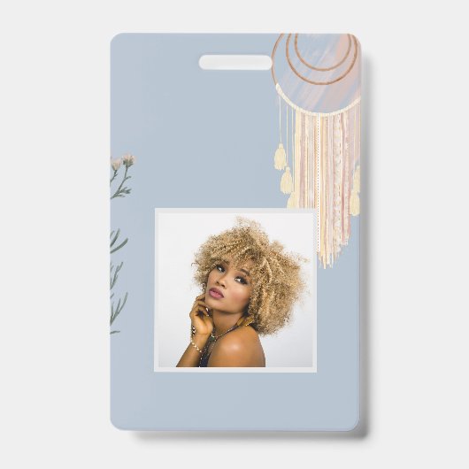 Dusty Blue Peach Boho Dream Catcher Ausweis (Front)
