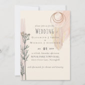 Dusty Blue Peach BOHO Einladung Hochzeit (Vorderseite)