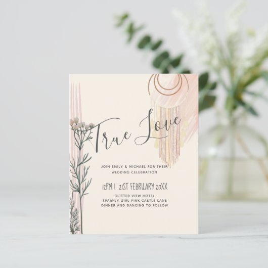 Dusty Blue Peach BOHO Einladung Hochzeit (Stehend Vorderseite)