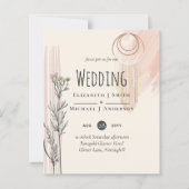 Dusty Blue Peach BOHO Einladung Hochzeit (Vorderseite)