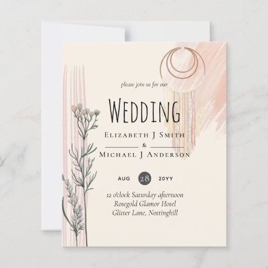 Dusty Blue Peach BOHO Einladung Hochzeit (Vorderseite)